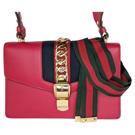 gucci calfskin small sylvie chain shoulder bag hibiscus red|Gucci .